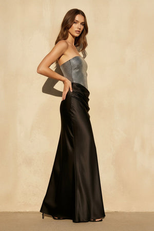 Strapless Maxi Dress With Beading in Black - SHE IS ME