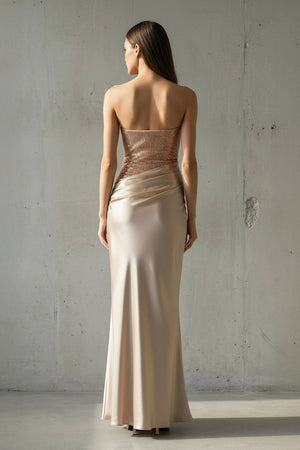 Strapless Maxi Dress With Beading in Champagne - SHE IS ME