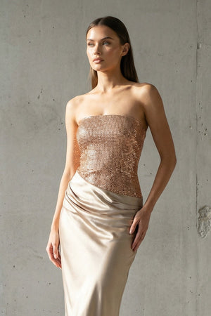 Strapless Maxi Dress With Beading in Champagne - SHE IS ME