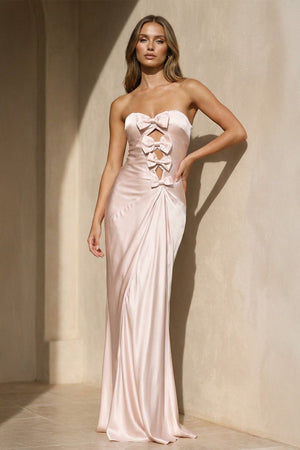 Strapless Maxi Dress With Bowknot in Blush - SHE IS ME