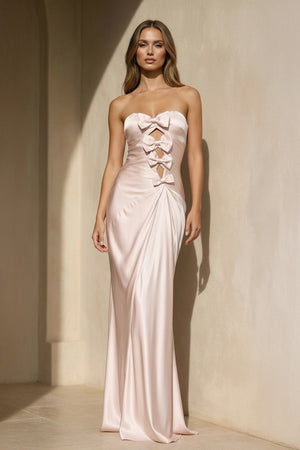 Strapless Maxi Dress With Bowknot in Blush - SHE IS ME