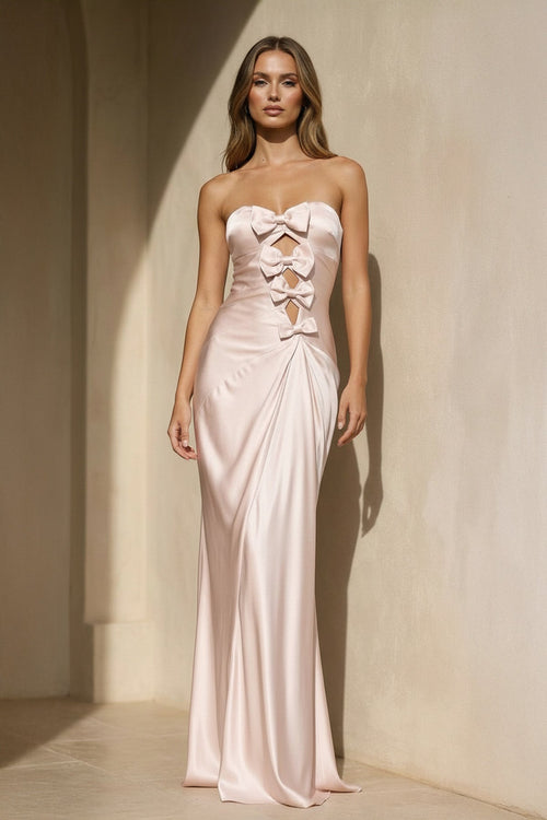 Strapless Maxi Dress With Bowknot in Blush - SHE IS ME