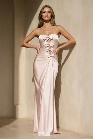Strapless Maxi Dress With Bowknot in Blush - SHE IS ME