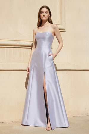 Strapless Maxi Dress with Slit in Lavender Grey - SHE IS ME