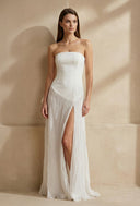 Strapless Maxi Dress With Slit in White - SHE IS ME
