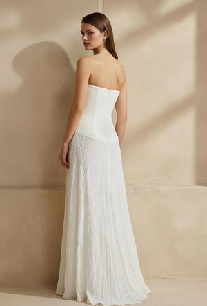 Strapless Maxi Dress With Slit in White - SHE IS ME