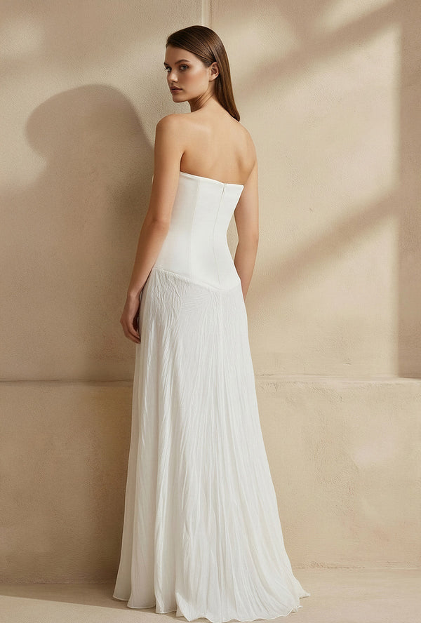 Strapless Maxi Dress With Slit in White - SHE IS ME