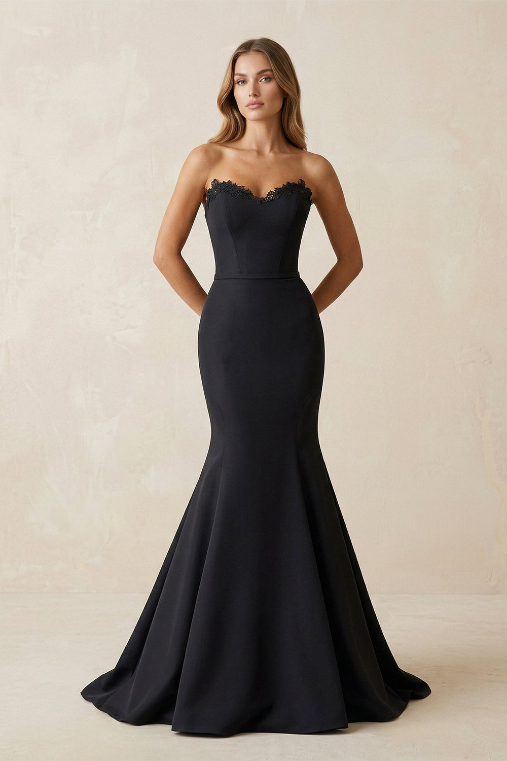 Strapless Mermaid Lace Sweetheart Satin Wedding Dress in Black - SHE IS ME Wedding Dresses