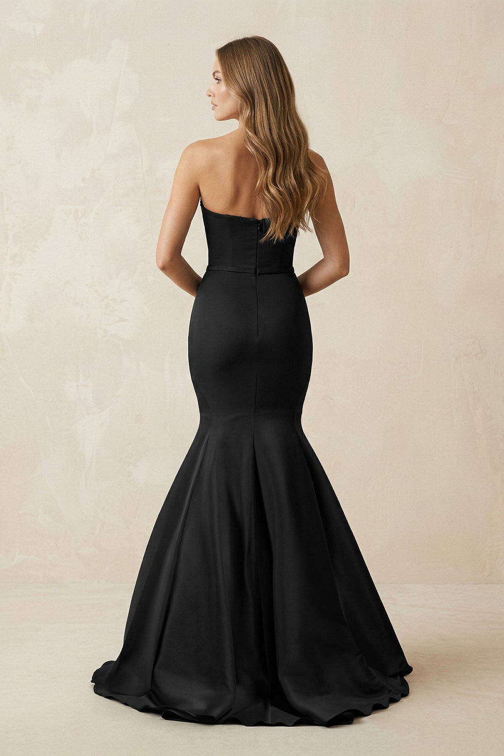 Strapless Mermaid Lace Sweetheart Satin Wedding Dress in Black - SHE IS ME Wedding Dresses
