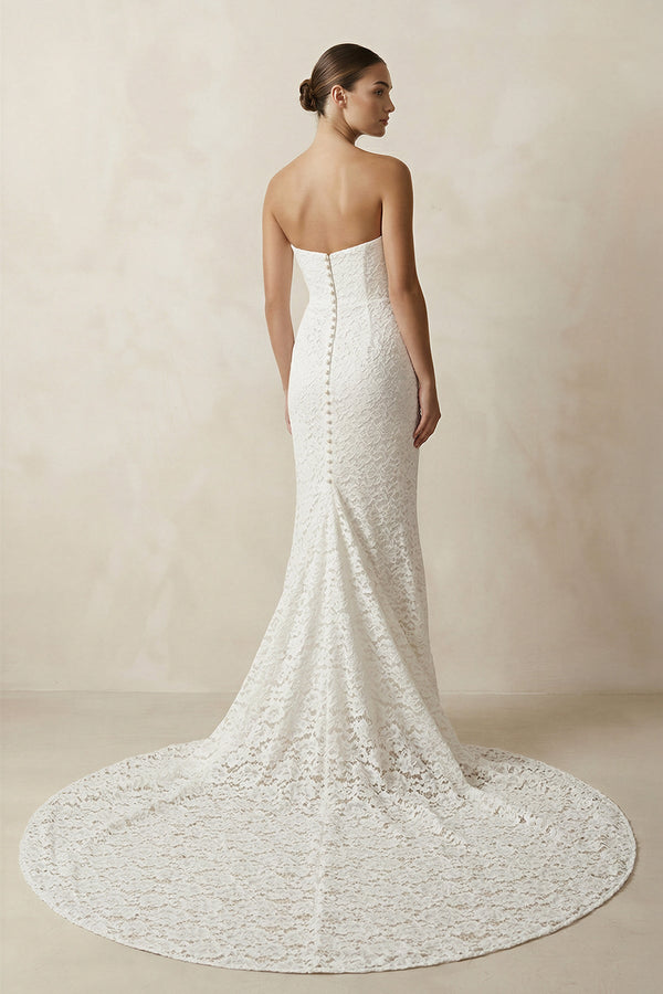 Strapless Mermaid Lace Wedding Dress with Corset in White - SHE IS ME Wedding Dresses