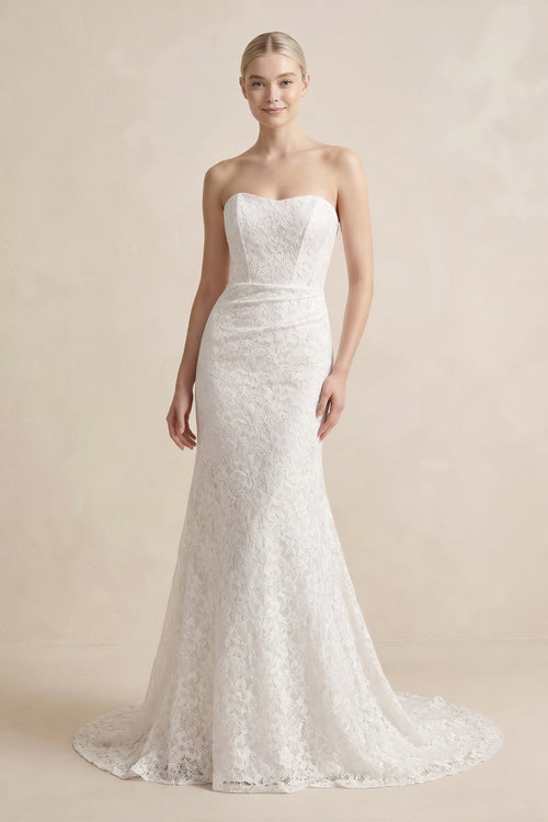 Strapless Mermaid Lace Wedding Dress with Corset in White