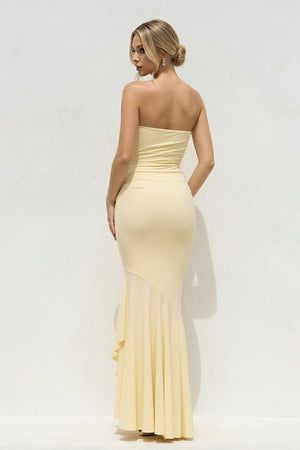 Strapless Mermaid Maxi Dress With Ruffles in Yellow - SHE IS ME PROM DRESSES