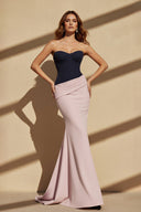 Strapless Mermaid Pleated Maxi Dress in Black and Pink - SHE IS ME Prom Dresses
