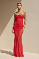 Strapless Mermaid Pleated Maxi Dress in Red - SHE IS ME PROM DRESSES