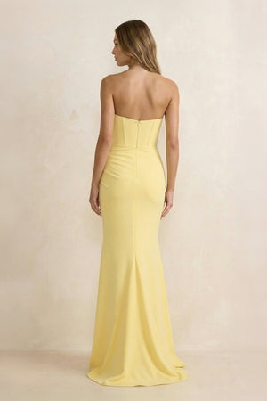 Strapless Mermaid Pleated Maxi Dress in Yellow - SHE IS ME PROM DRESSES