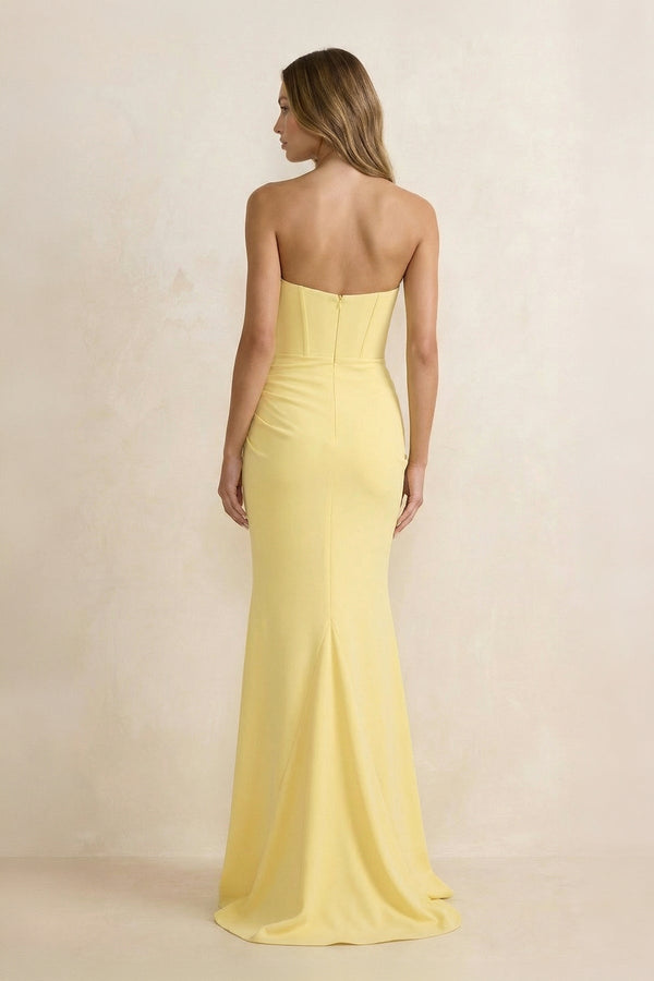 Strapless Mermaid Pleated Maxi Dress in Yellow - SHE IS ME PROM DRESSES
