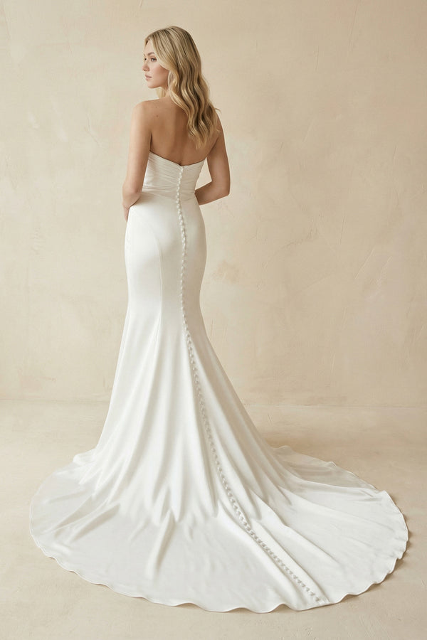 Strapless Mermaid Satin Maxi Wedding Dress in White - SHE IS ME Wedding Dresses