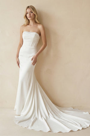 Strapless Mermaid Satin Maxi Wedding Dress in White - SHE IS ME Wedding Dresses
