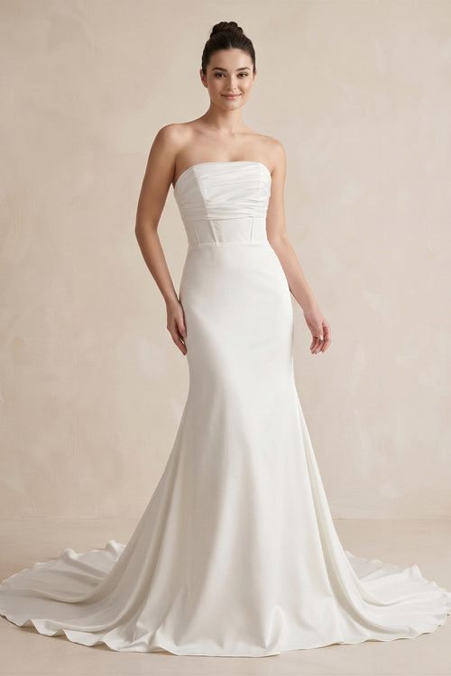 Strapless Mermaid Satin Maxi Wedding Dress in White