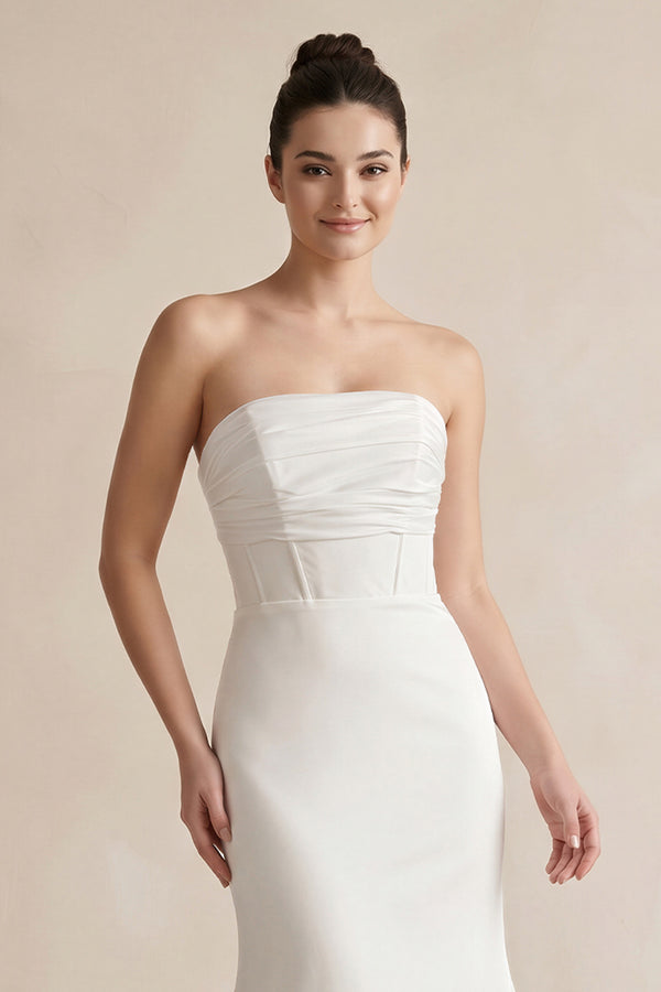 Strapless Mermaid Satin Maxi Wedding Dress in White