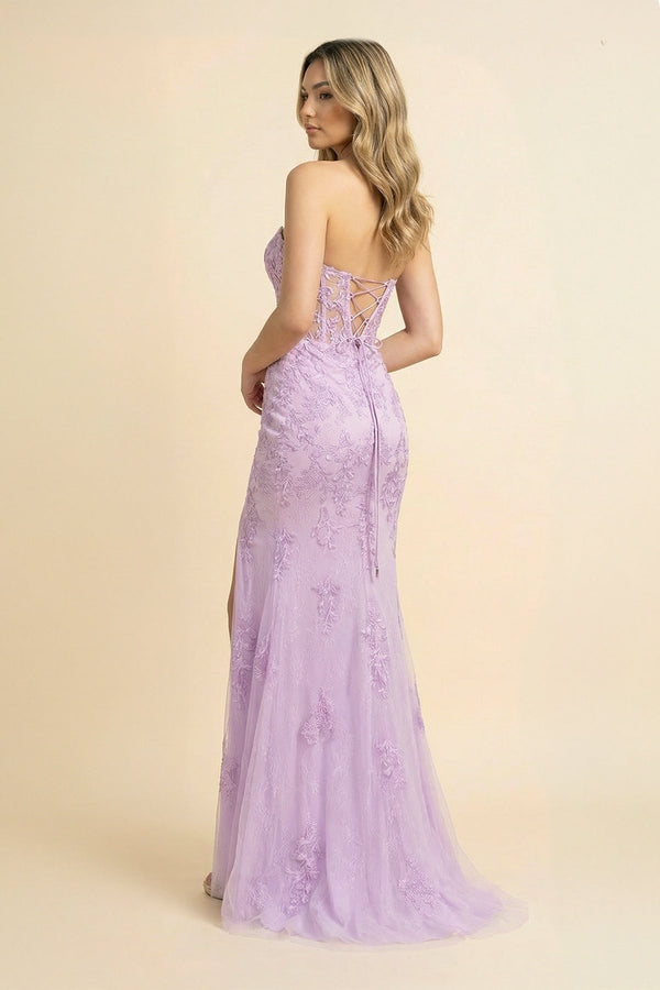 Strapless Mermaid Tulle Maxi Dress With Slit in Lilac - SHE IS ME PROM DRESSES