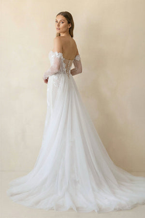 Strapless Mermaid Tulle Wedding Dress With Floral in Ivory - SHE IS ME Wedding Dresses