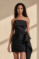 Strapless Mini Dress With Side Train in Black - SHE IS ME