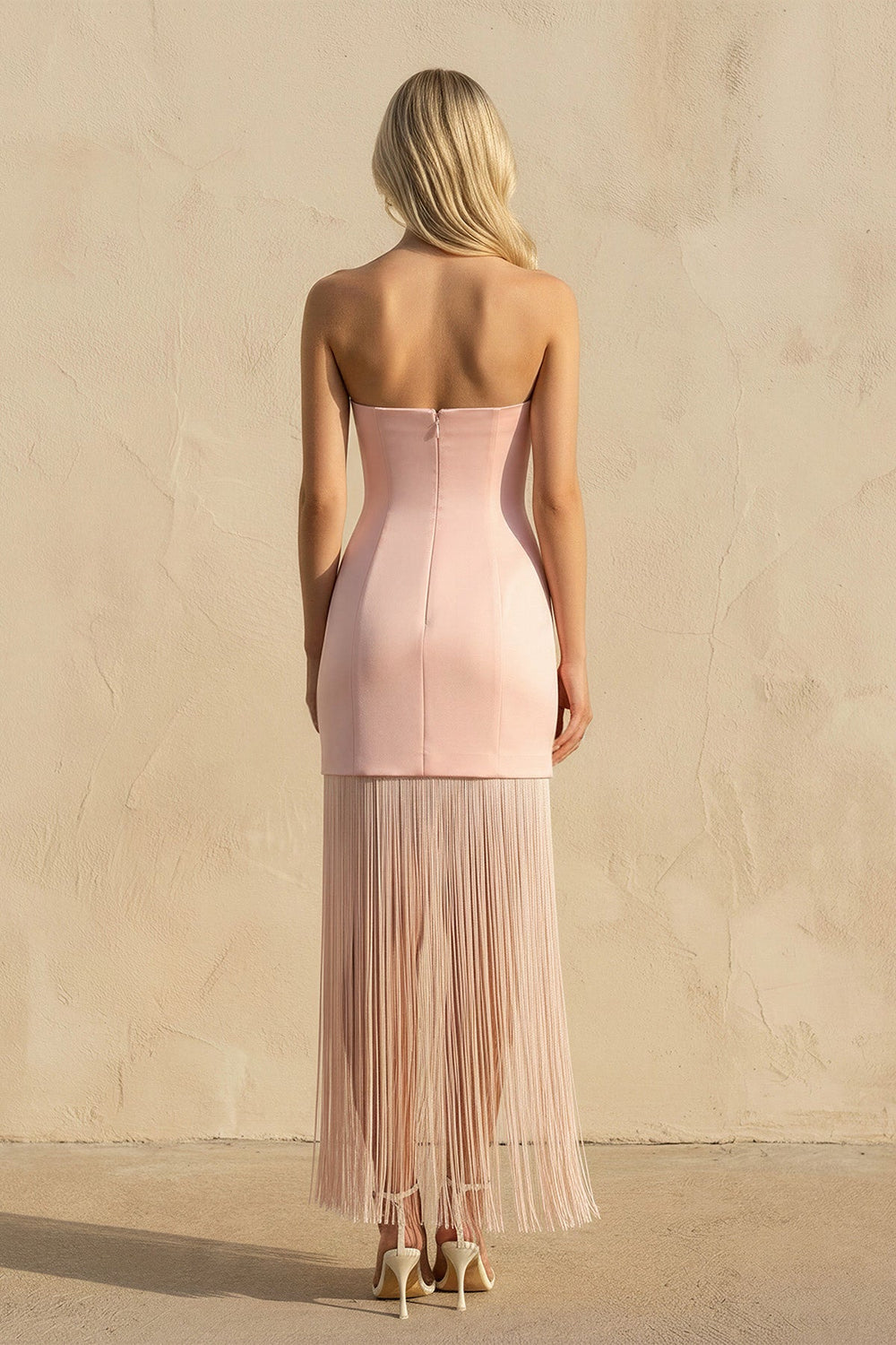 Strapless Mini Dress With Tassel in Pink - SHE IS ME