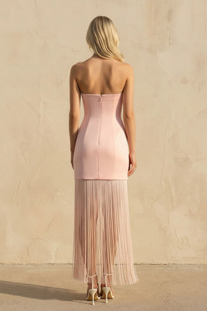 Strapless Mini Dress With Tassel in Pink - SHE IS ME