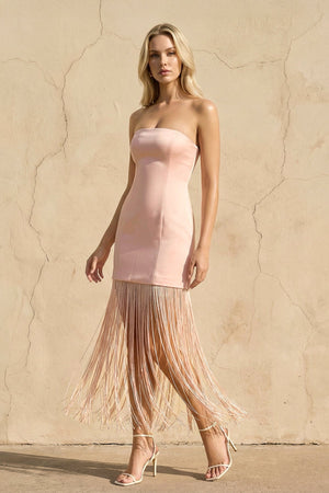 Strapless Mini Dress With Tassel in Pink - SHE IS ME