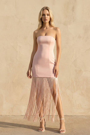 Strapless Mini Dress With Tassel in Pink - SHE IS ME