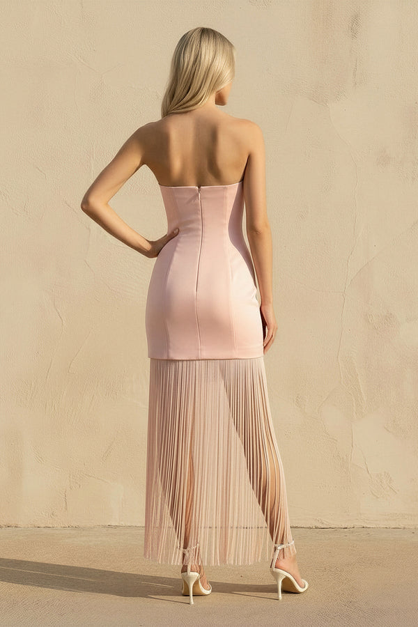 Strapless Mini Dress With Tassel in Pink - SHE IS ME
