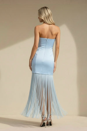 Strapless Mini Dress With Tassel in Sky Blue - SHE IS ME