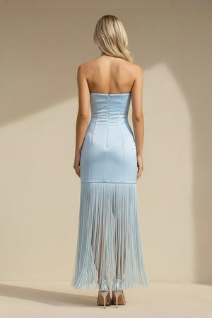 Strapless Mini Dress With Tassel in Sky Blue - SHE IS ME