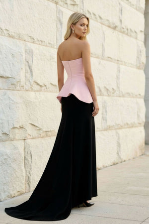 Strapless Peplum Gown in Black and Pink - SHE IS ME