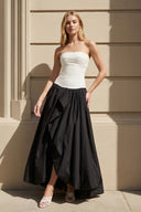Strapless Pleated Gown in Black and White - SHE IS ME