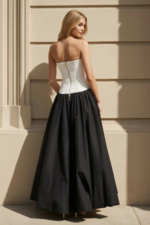 Strapless Pleated Gown in Black and White - SHE IS ME