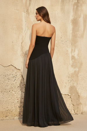 Strapless Pleated Maxi Dress in Black - SHE IS ME