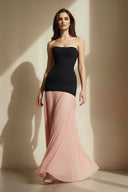 Strapless Pleated Maxi Dress in Black and Pink - SHE IS ME PROM DRESSES