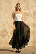 Strapless Pleated Maxi Dress in Black and White - SHE IS ME PROM DRESSES