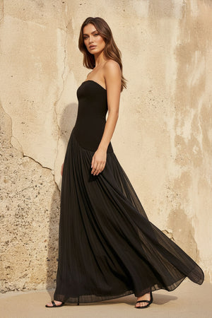 Sheisme-Black Strapless A-Line Maxi Evening Formal Dress