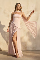 Strapless Pleated Maxi Dress With Scarf in Blush - SHE IS ME