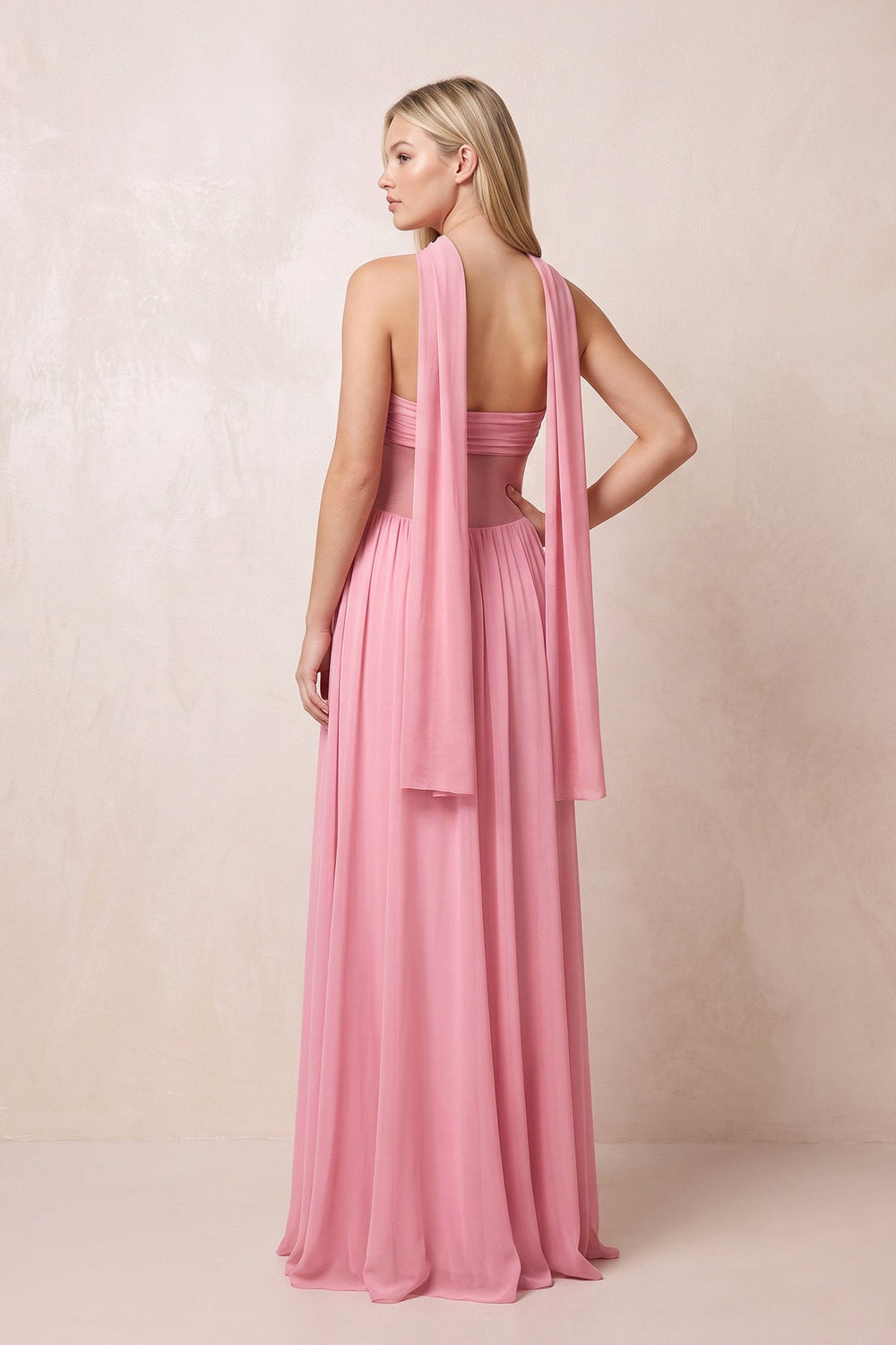 Strapless Pleated Wedding Guest Dress With Scarf in Pink