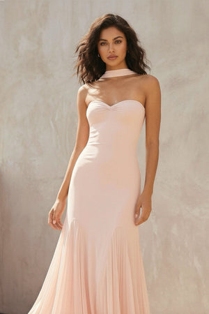 Strapless Pleated Sheath Gown in Blush Pink - SHE IS ME PROM DRESSES