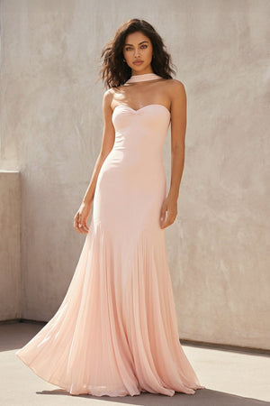 Strapless Pleated Sheath Gown in Blush Pink - SHE IS ME PROM DRESSES