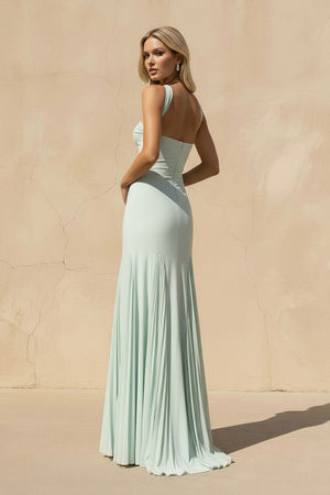 Strapless Pleated Sheath Gown in Mint Green - SHE IS ME PROM DRESSES