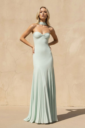 Strapless Pleated Sheath Gown in Mint Green - SHE IS ME PROM DRESSES