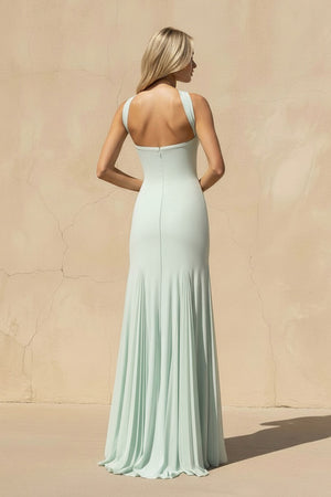 Sheisme-Mint Green Strapless Sheath Maxi Pleated Evening Formal Dress