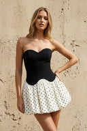 Strapless Polka Dot Bubble Mini Dress in Black and White - SHE IS ME
