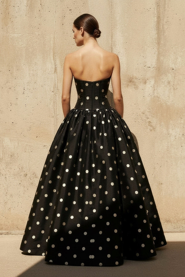 Strapless Polka Dot Maxi Dress in Black - SHE IS ME